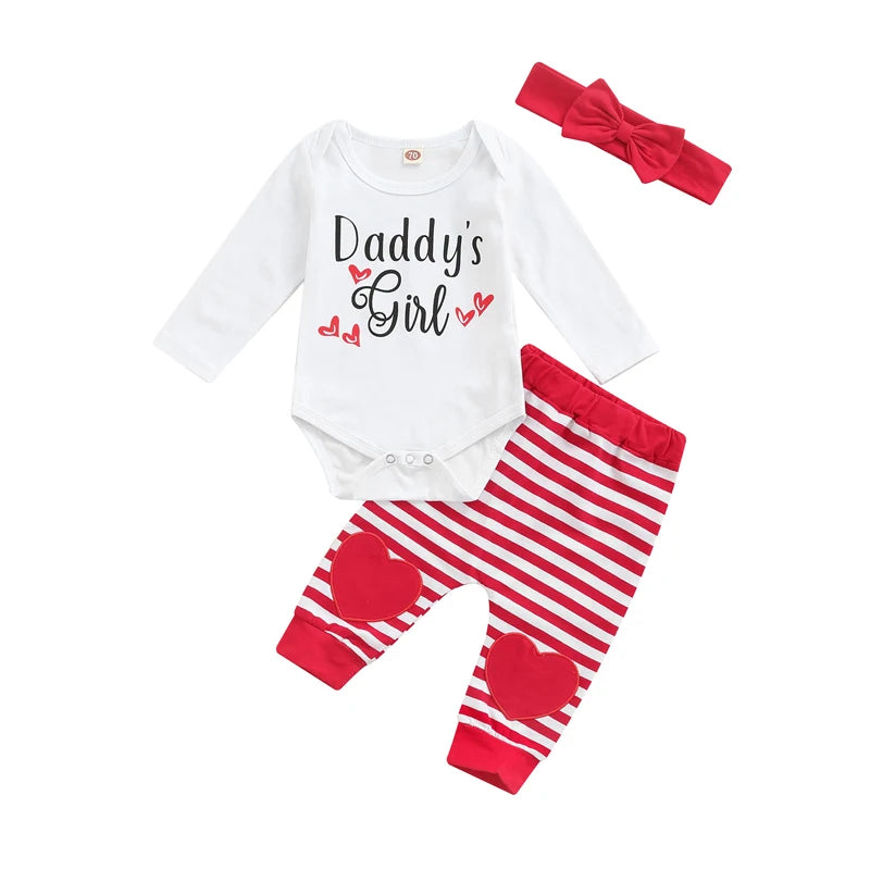 Cute 3-Piece Baby Girl Outfit Long Sleeve Romper, Pants, Headband
