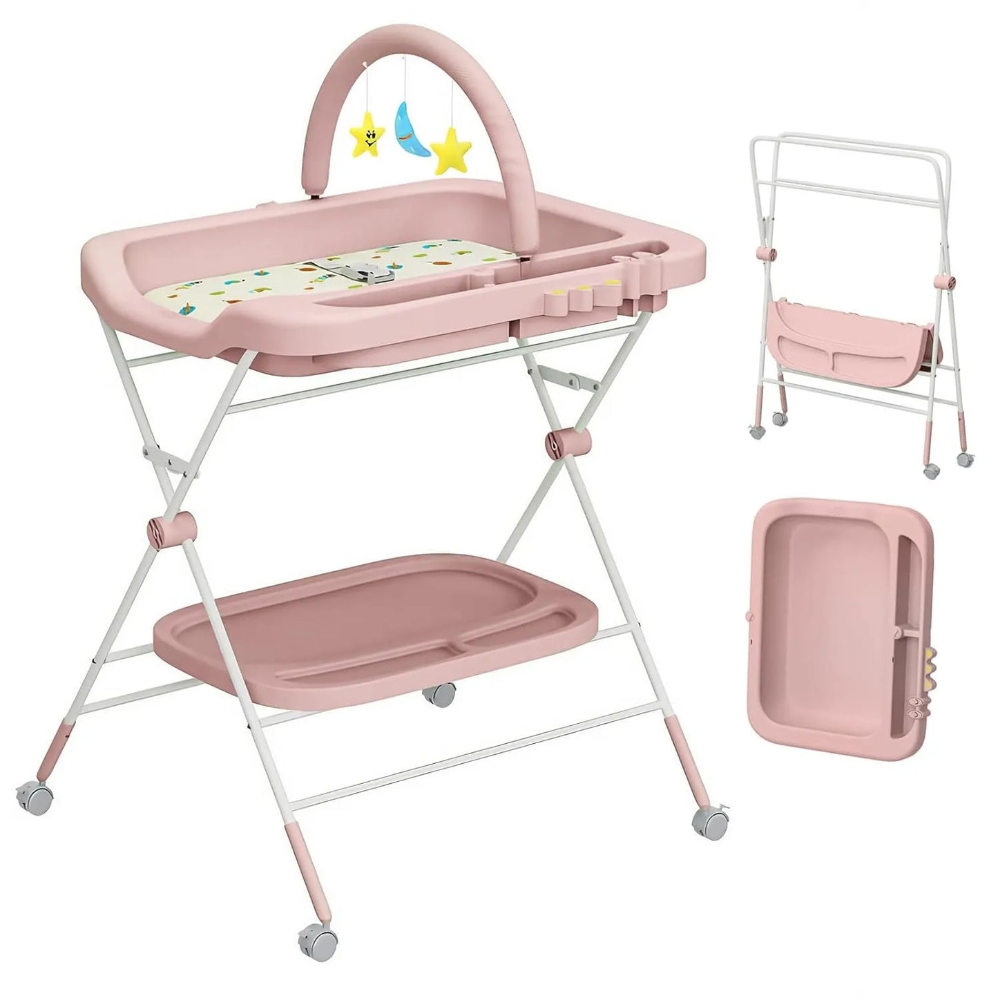 Portable, Folding Baby Changing Table, Adjustable Height, Wheels