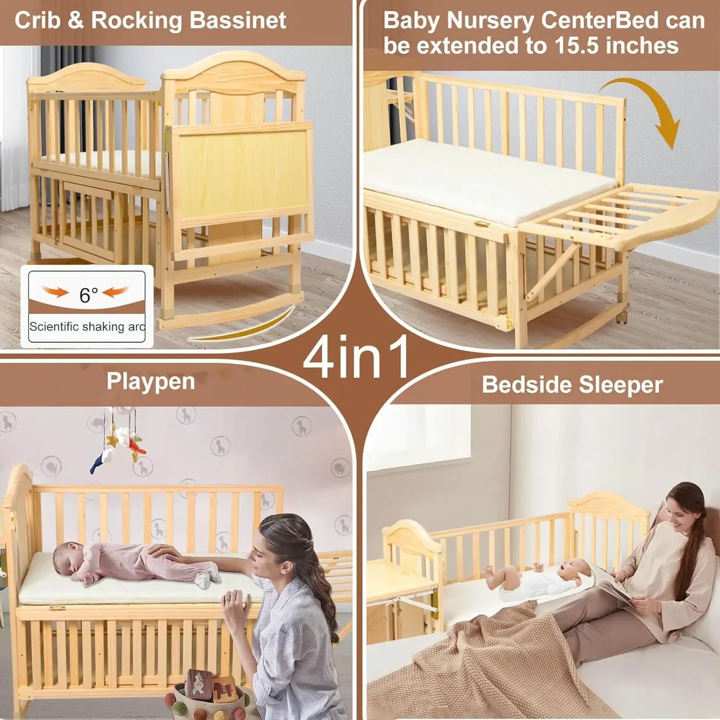 Mini Convertible Baby Crib, Changing Shelf And Mattress