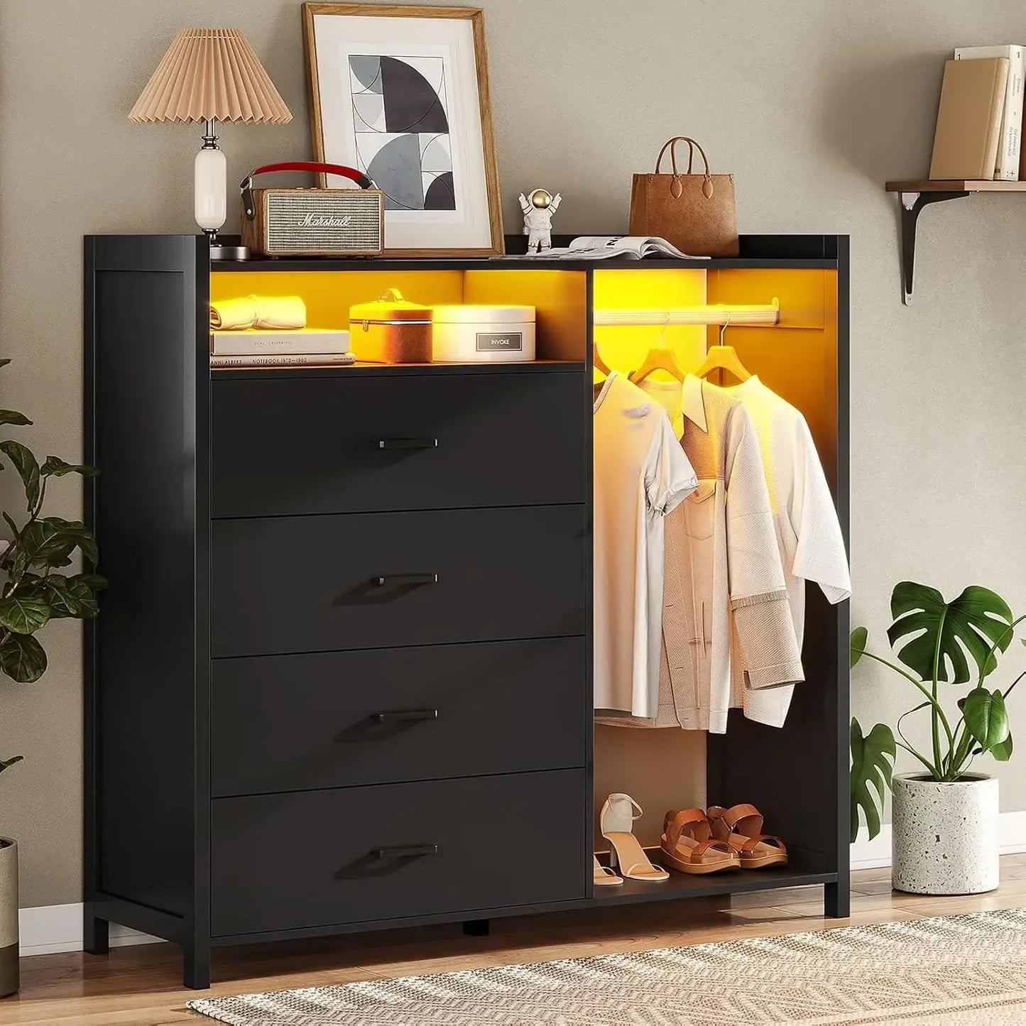 Children's Wardrobes, 4 Drawer Dresser With Clothing Rack