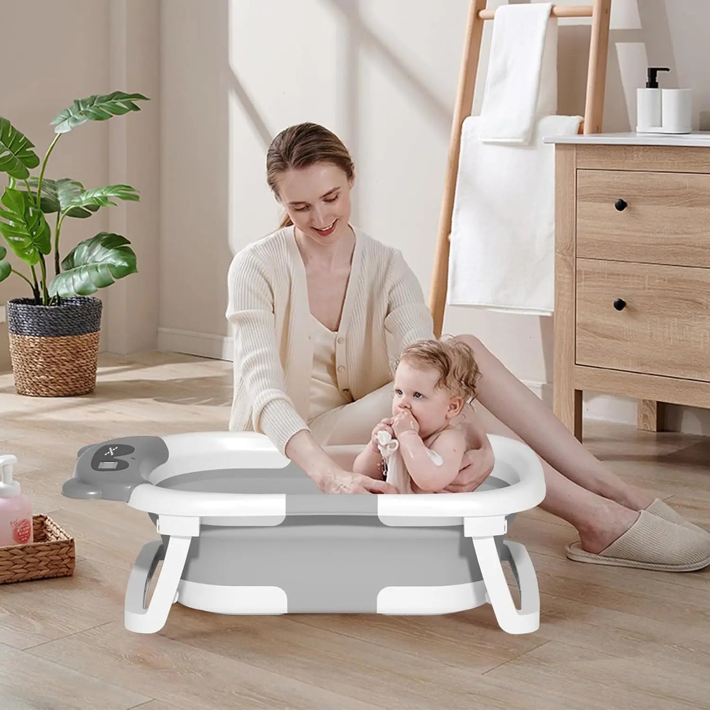 Foldable Baby Bathtub Non-Slip With Cushion Support
