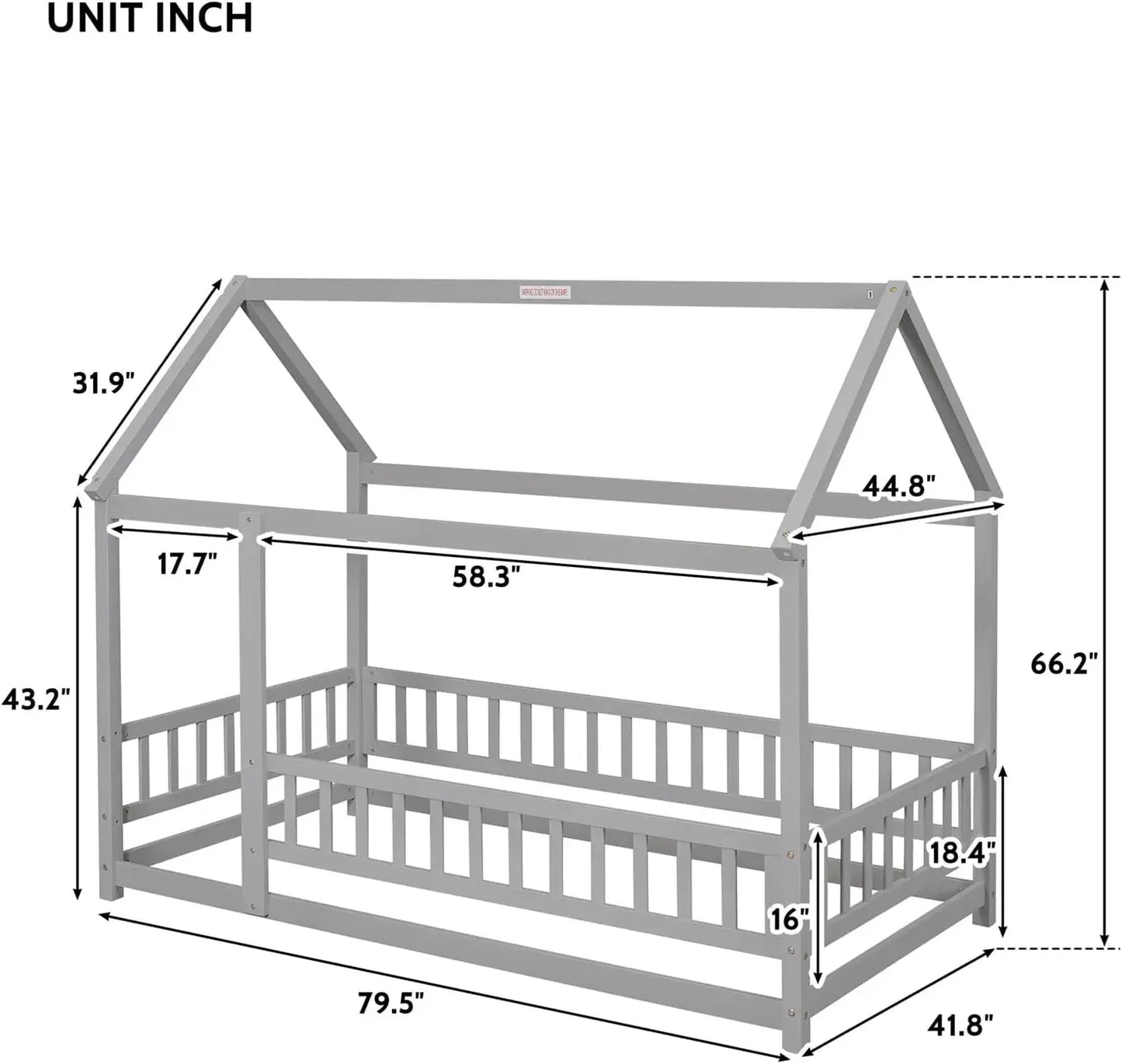 Twin Wooden House, Bed Frame, Roof, Fence.