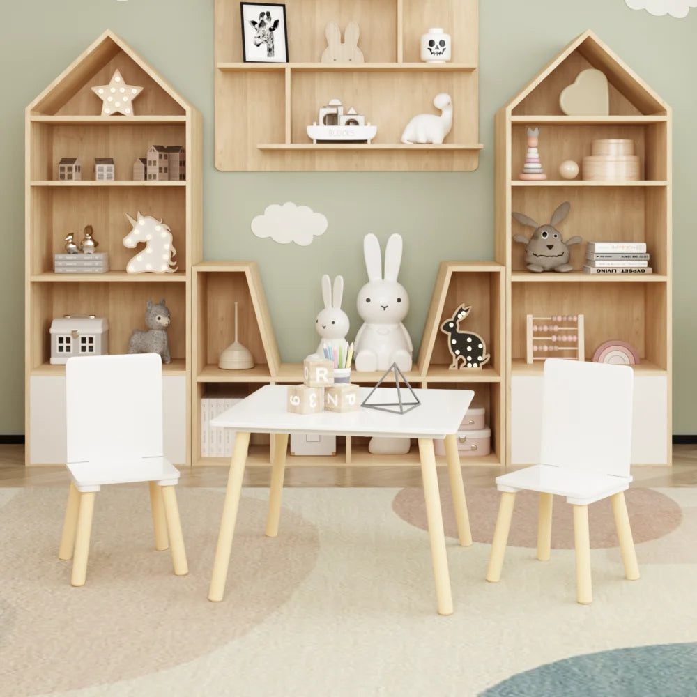 White Wooden Toddler Activity Table With Two Chairs