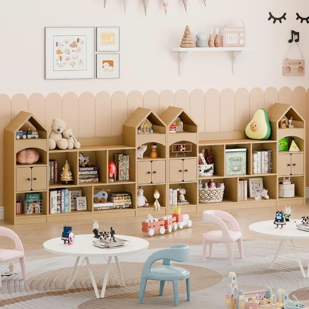 Castle Shape Children's Bookshelf, Toy Storage Organizer, Oak