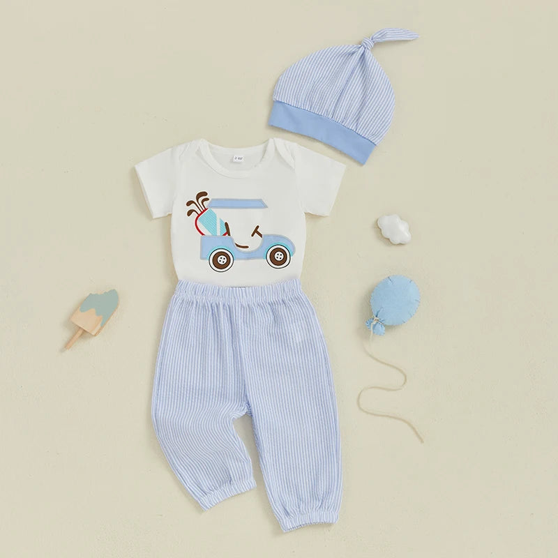 Baby Boys, Girls Short Sleeve Romper, Stripe Pants, Hat