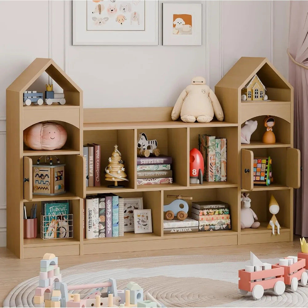 Castle Shape Children's Bookshelf, Toy Storage Organizer, Oak