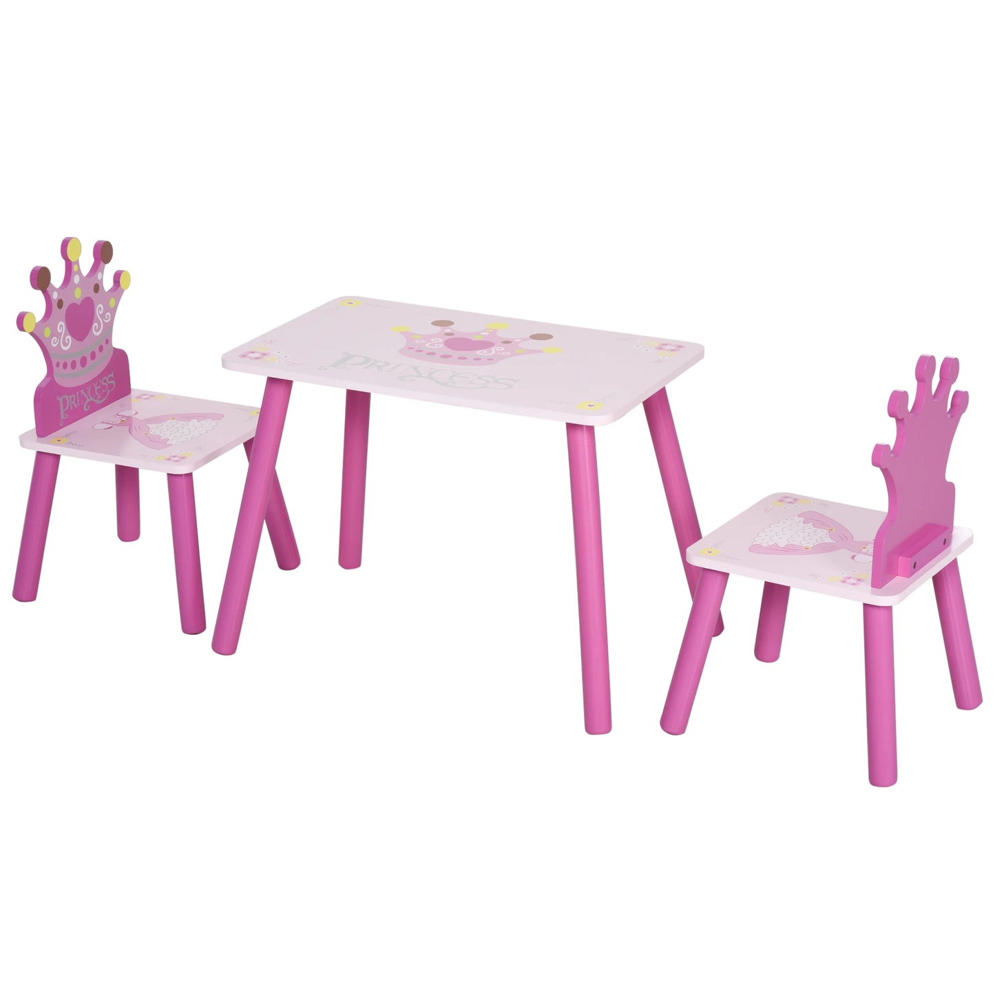 Children's Wood Table Two Seats With Crown Pattern
