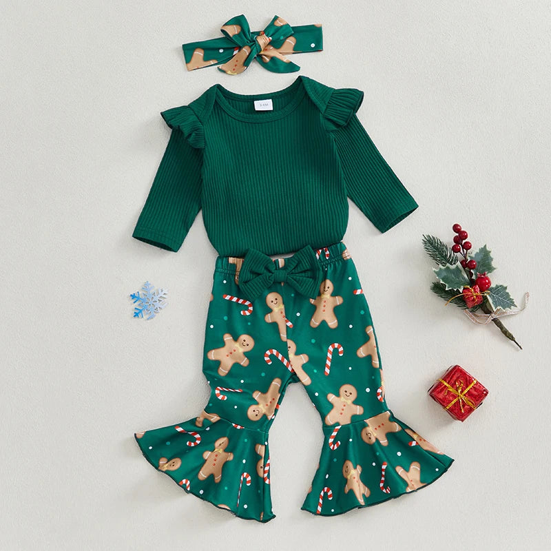 Baby Girl Christmas Long Sleeve Romper, Pants, Headband