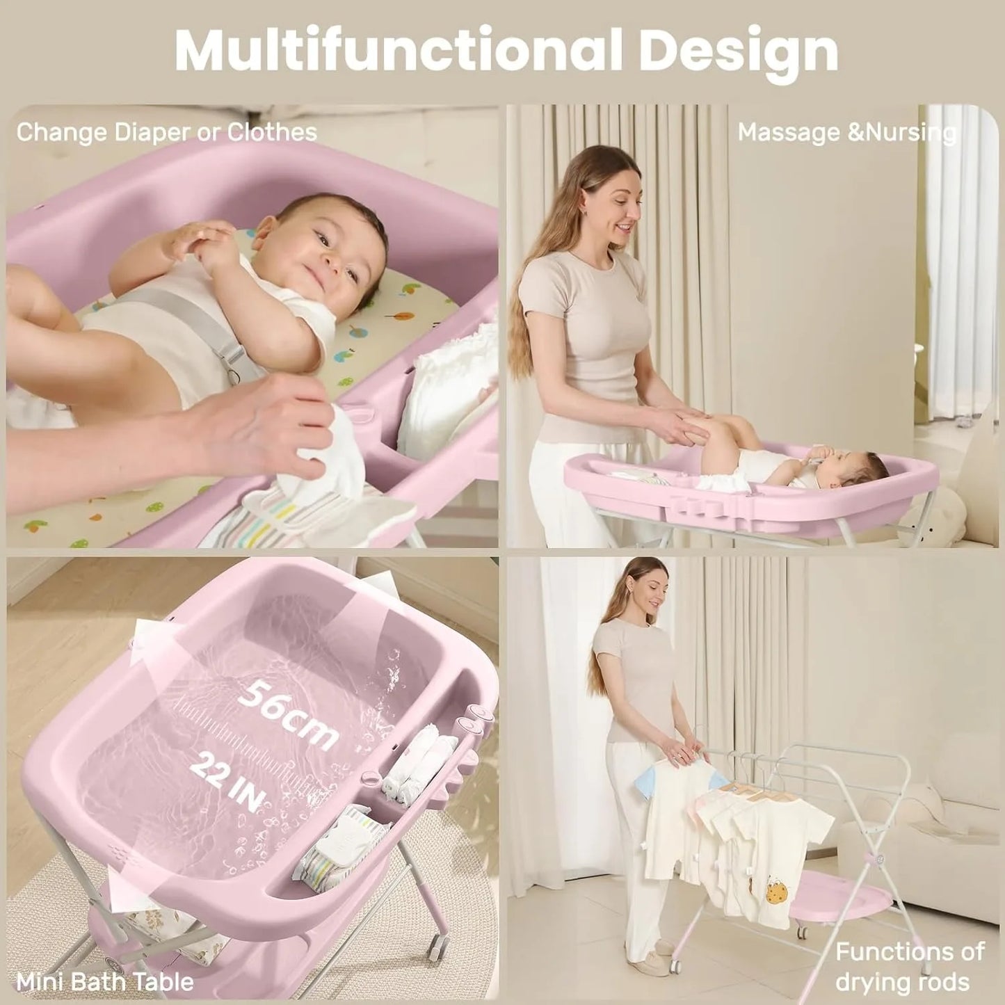 Portable, Folding Baby Changing Table, Adjustable Height, Wheels