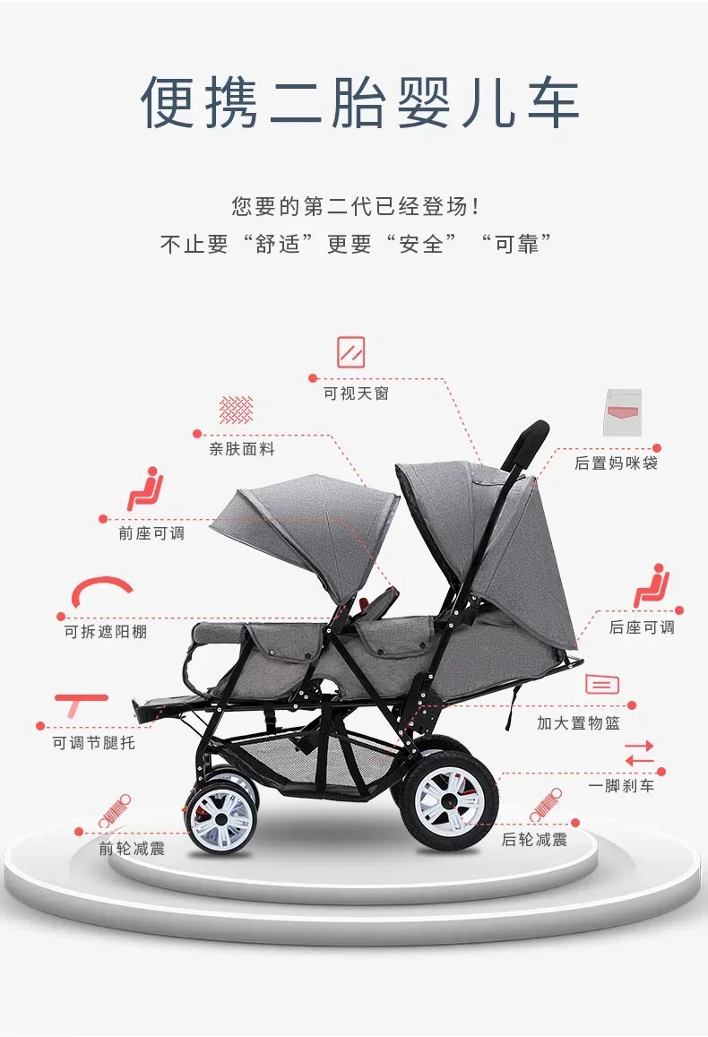 Portable, Foldable, Twin Baby Strollers Front/Back