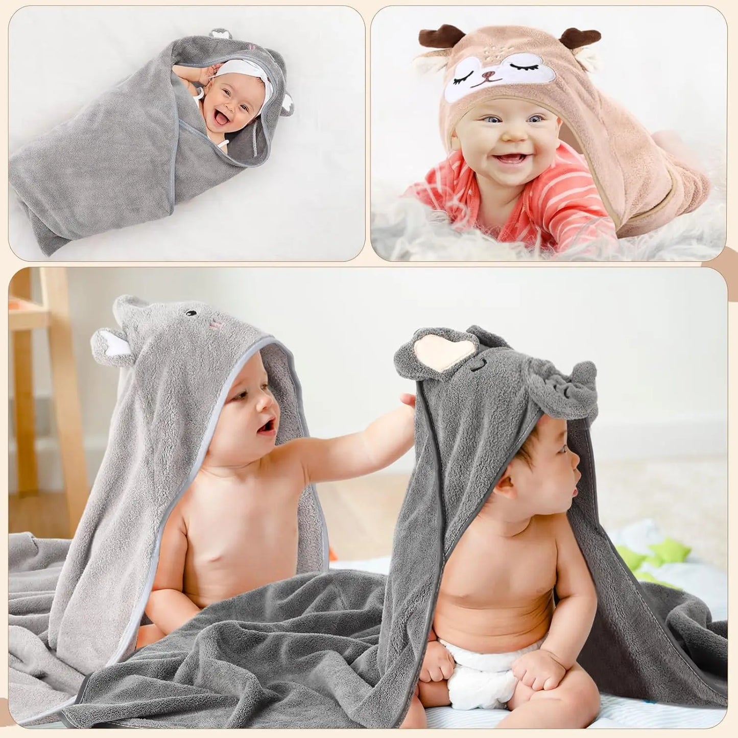 6 Pack Hooded Baby Bath Towels Set 31.5 x 31.5 Inch