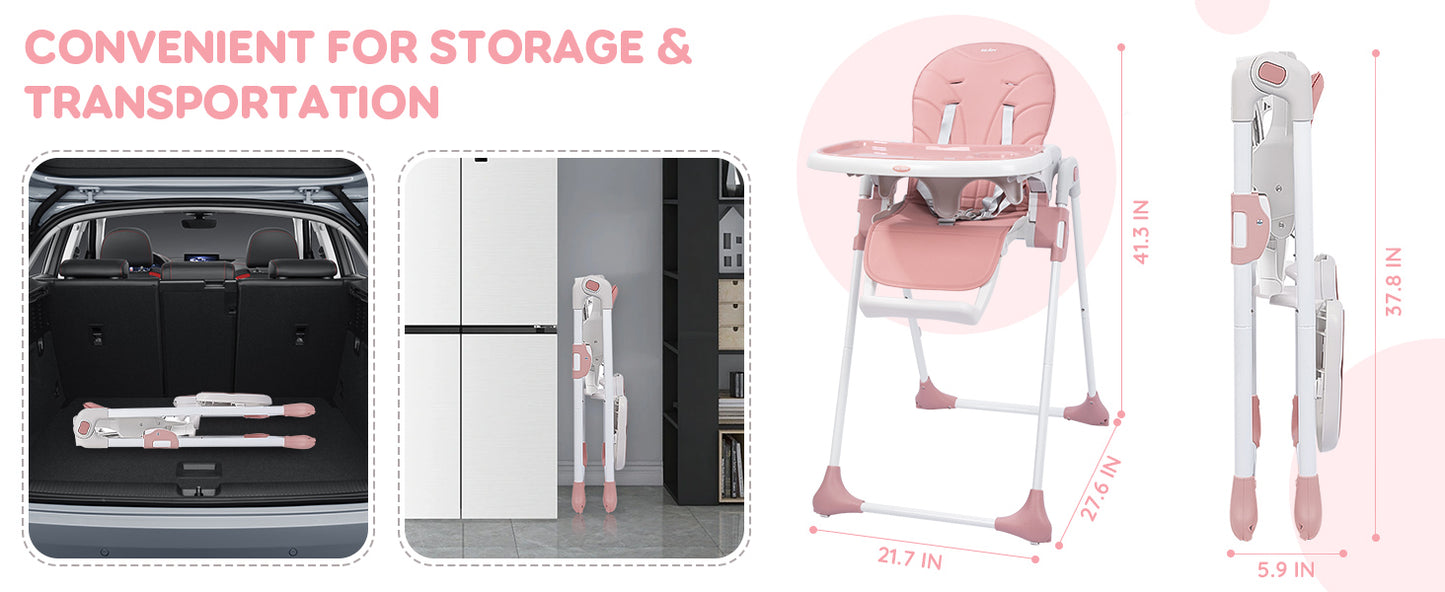 Baby High Chair Foldable Adjustable Backrest