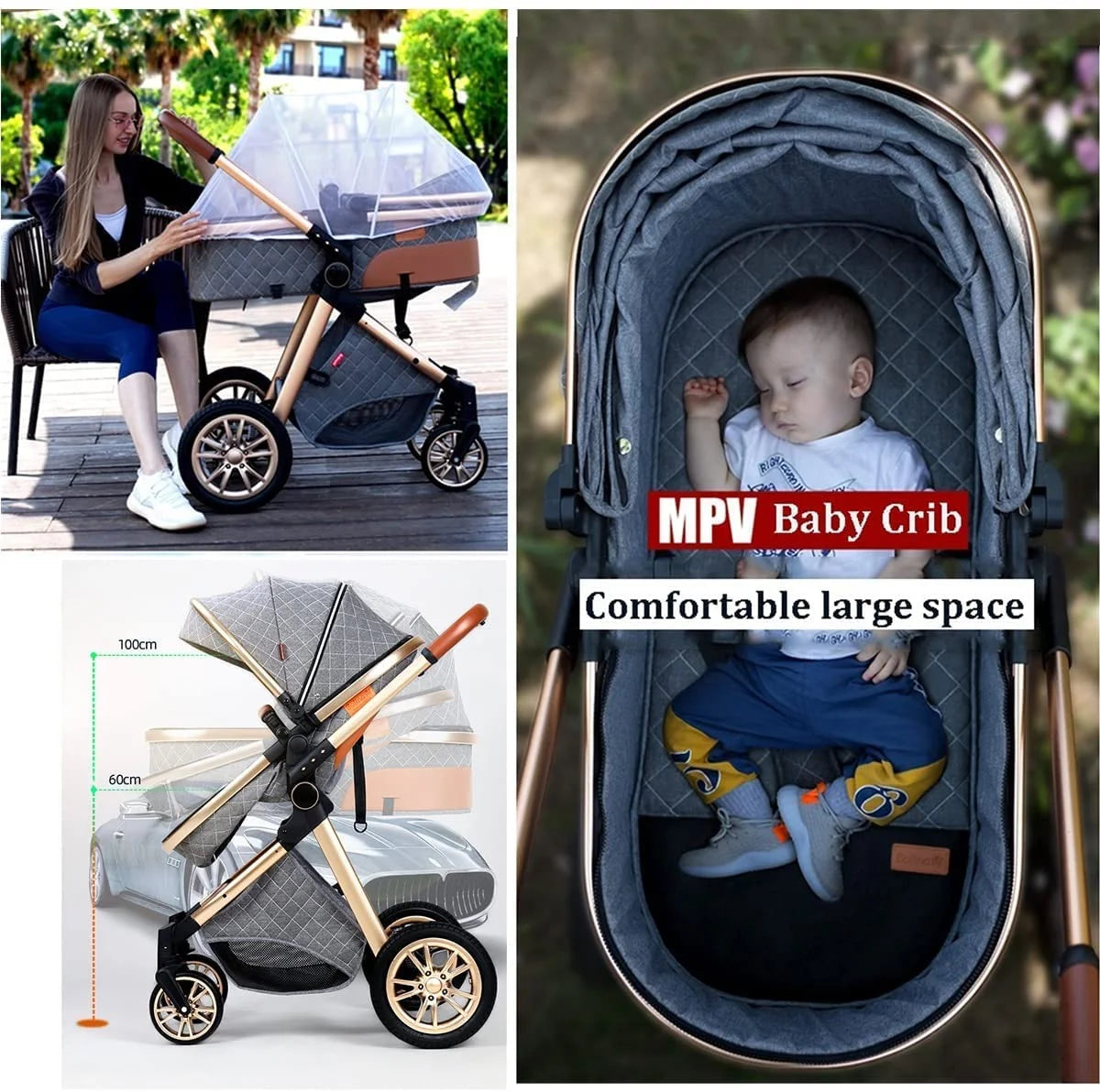 Baby Stroller Reclining Baby Carriage, Bassinet