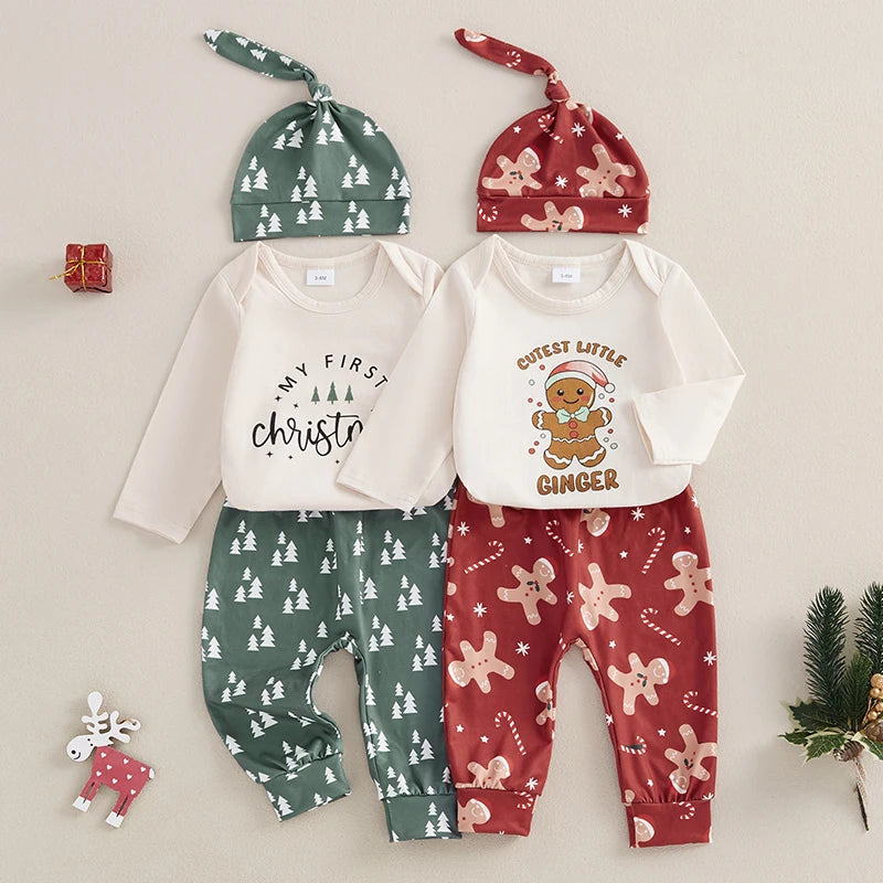 Baby Christmas Long Sleeve Romper, Long Trousers, Hat