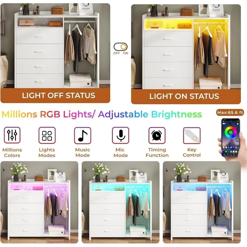 Children's Wardrobes, 4 Drawer Dresser With Clothing Rack