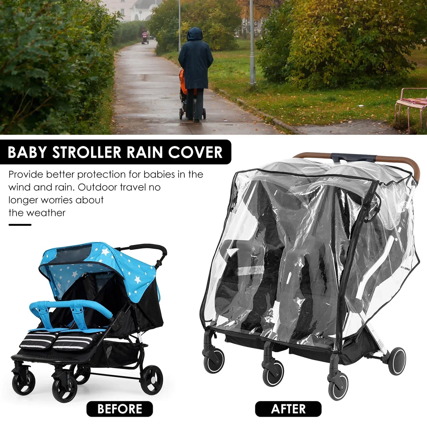 Universal Double Stroller Transparent Rain Cover