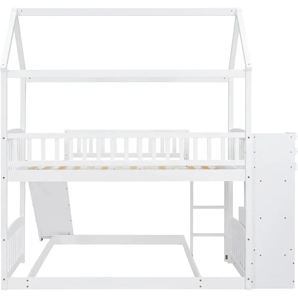 Stairway House Bunk Bed with Slide, Twin Over Twin