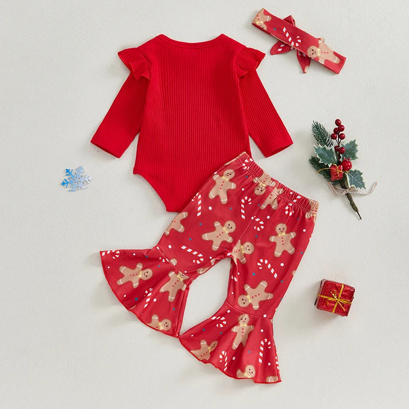 Baby Girl Christmas Long Sleeve Romper, Pants, Headband