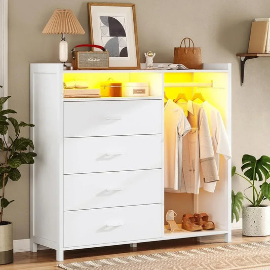 Children's Wardrobes, 4 Drawer Dresser With Clothing Rack