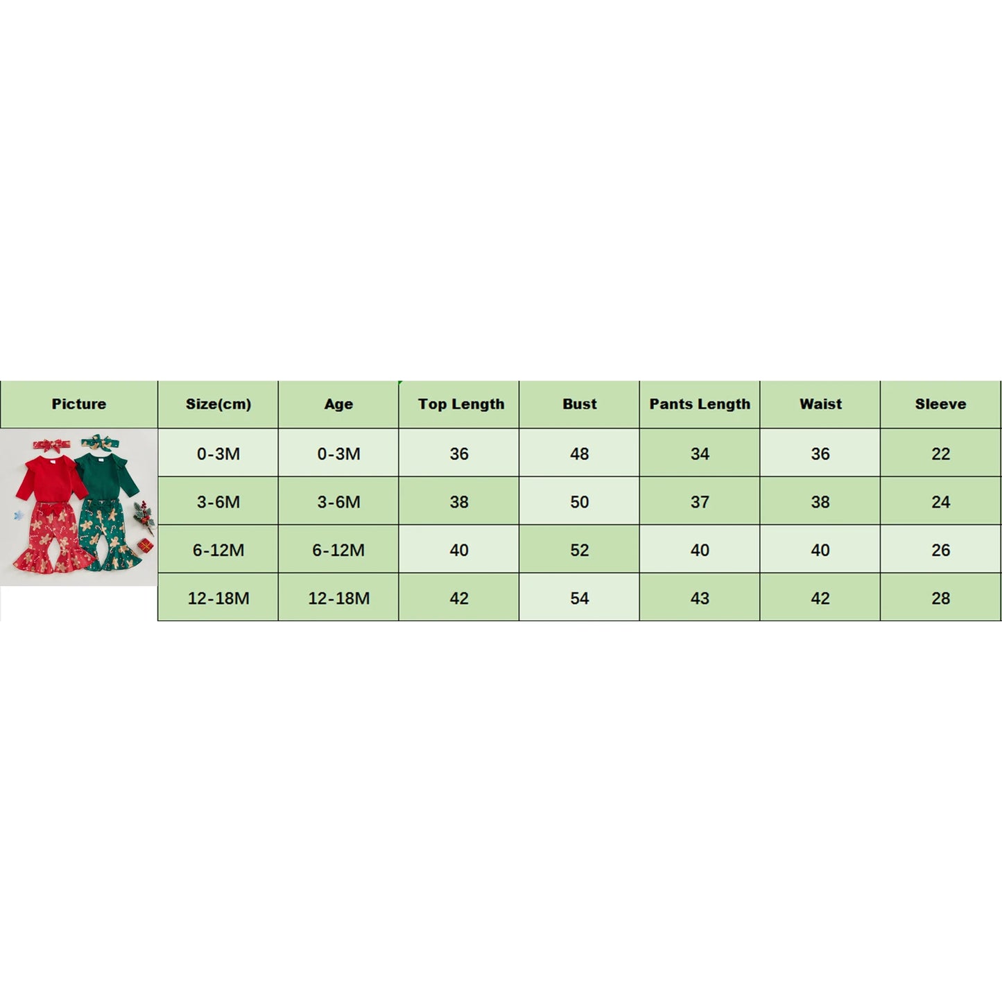 Baby Girl Christmas Long Sleeve Romper, Pants, Headband