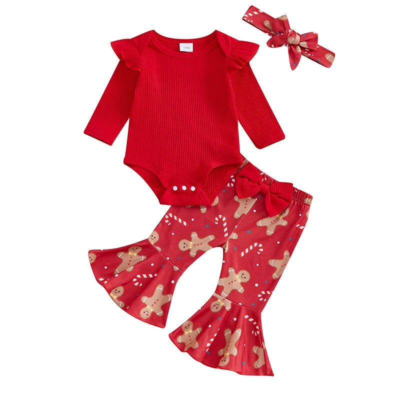 Baby Girl Christmas Long Sleeve Romper, Pants, Headband